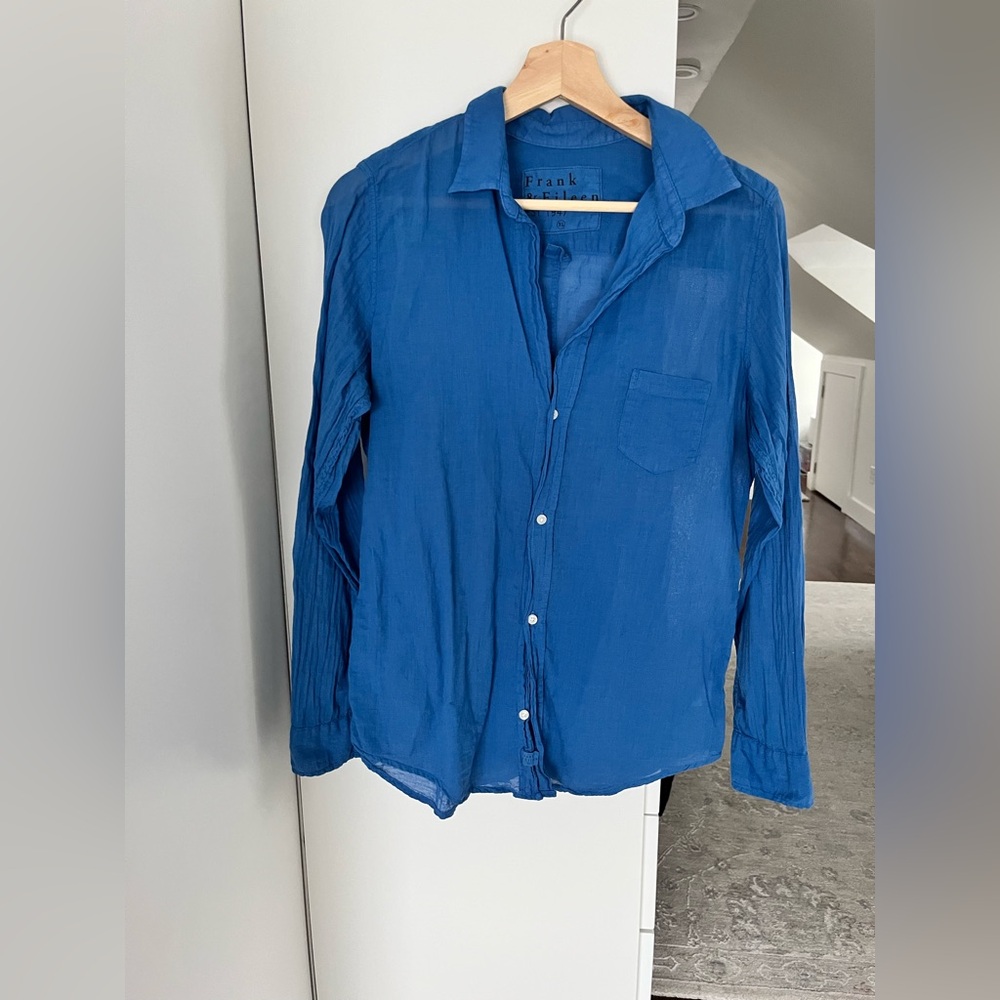 Frank & Eileen Button Up Barry Signature Crinkle Blue XL